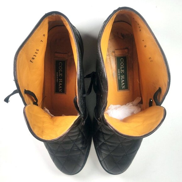 Cole Haan Black Leather Lace Up Quilted Ankle Boots Sz 7 Made In Italy - Picture 10 of 16